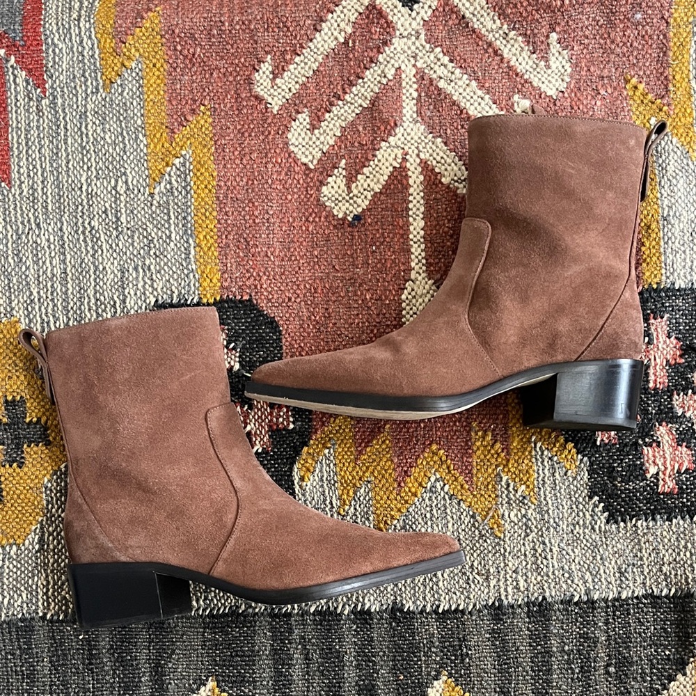 Larroude Florencia Low Boot Burnt Umber Suede - Brown Ankle Boots 8